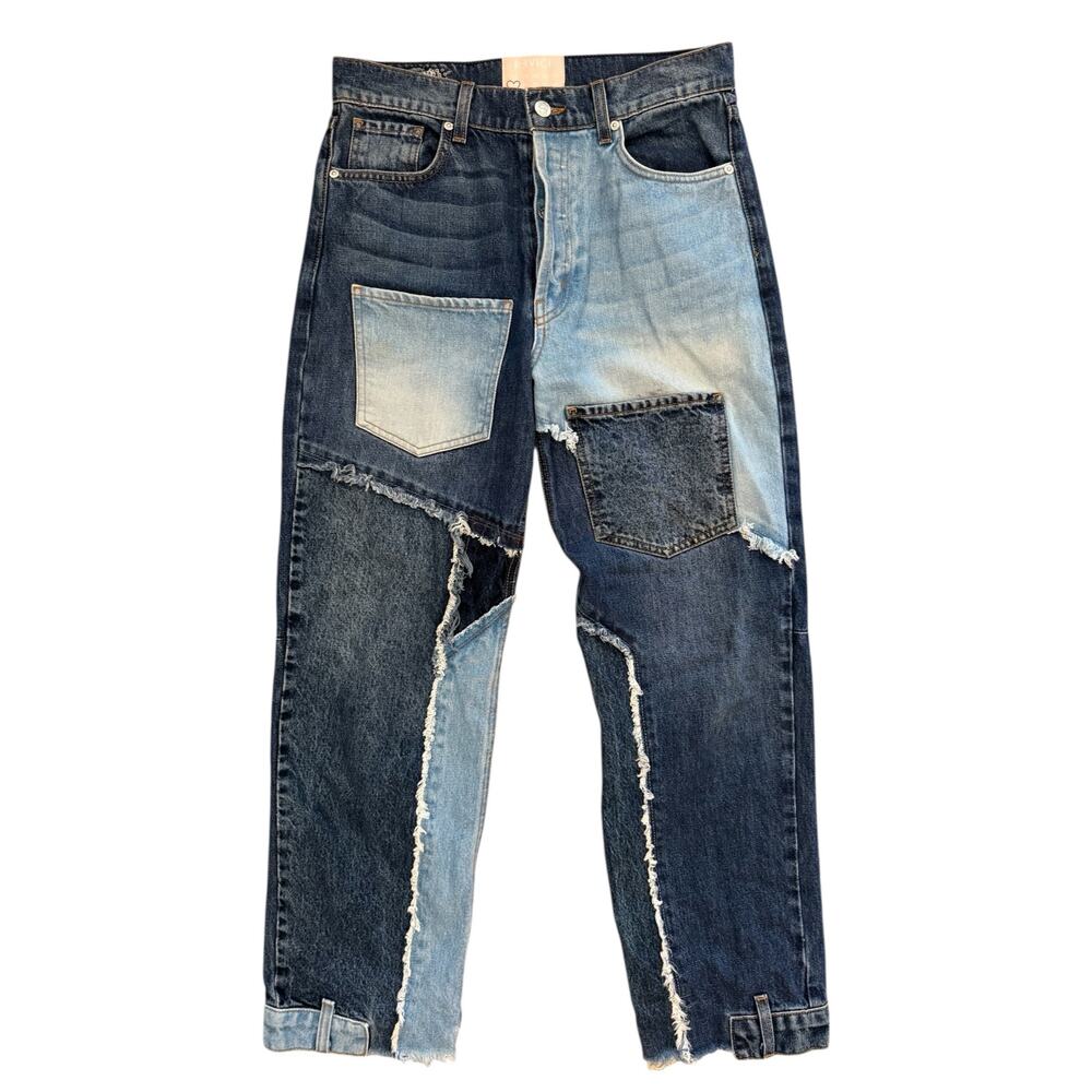 Revice Women’s Patchwork Jeans Size 28 Distressed Denim High Rise Raw Hem USA